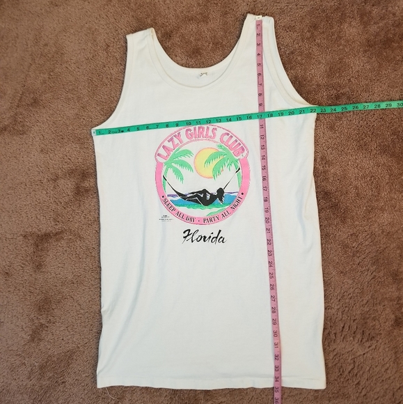 Vtg 80's Lazy Girls Club White Neon Tank Top Shirt Men Sz XL Mrs. Love Unltd USA - Picture 4 of 5
